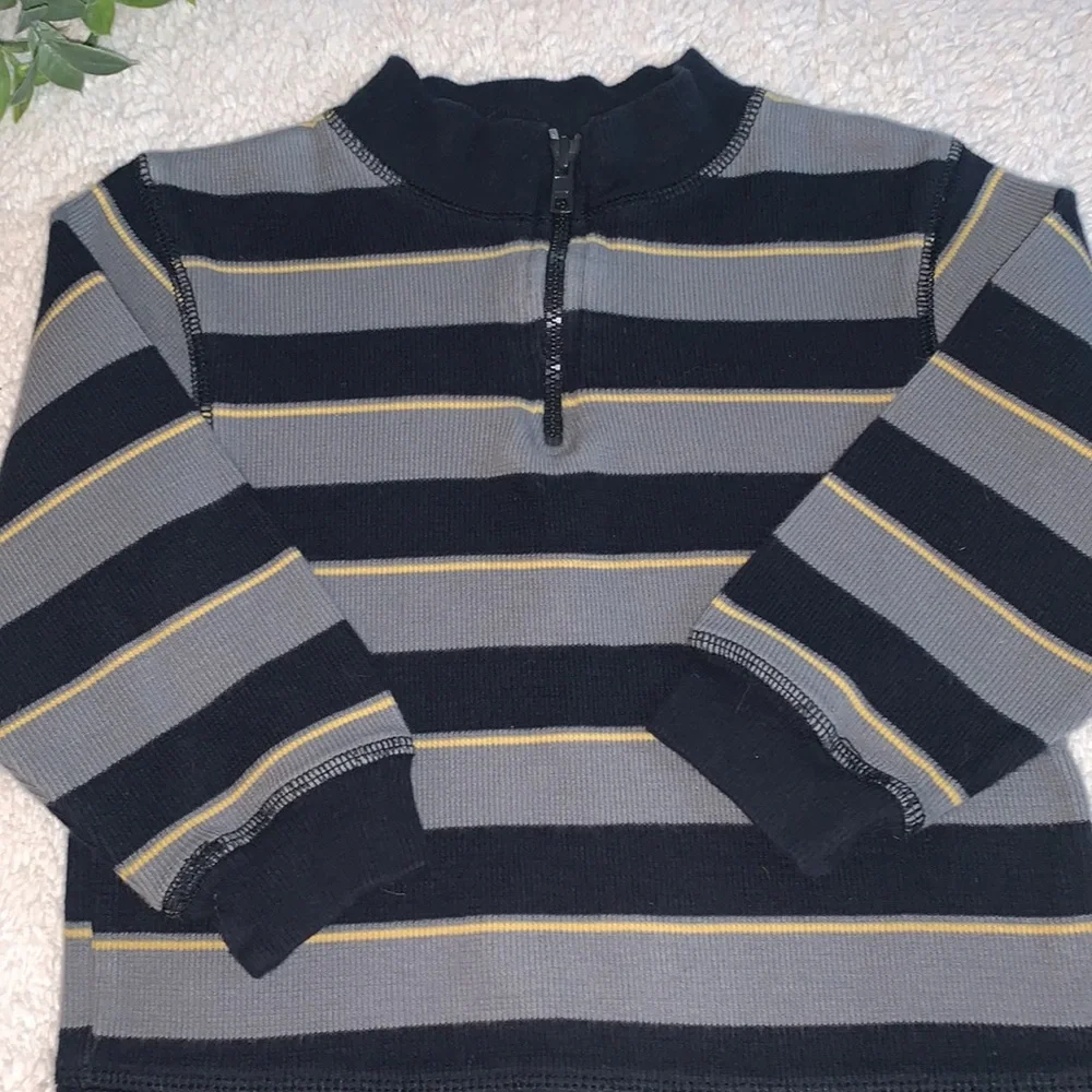 Gymboree Gray & Black Striped Sweater 3T EUC Quarter Zip Top